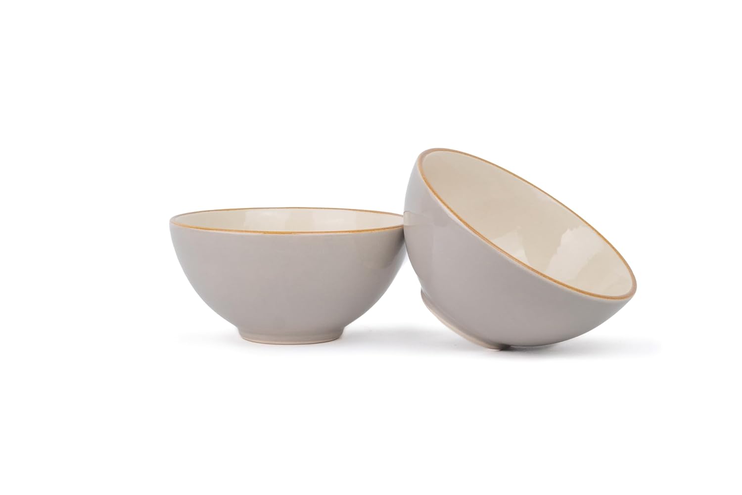 Ceramic Cereal Bowl Set Of 2 Pieces - 15cm, Grey Ivory, 600ml Each | Glossy Finish - Stoneware Ceramic Serving Bowls | Cereal Bowl - Maggi Bowl - Ceramic Bowl | Microwave Safe