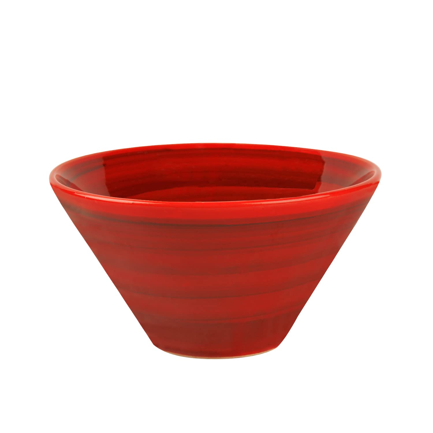 Studio Pottery Conical Ceramic Serving Bowl - Red, Diameter : 10 Cm, 580ml | Rice & Salad Bowl - Snack Bowl