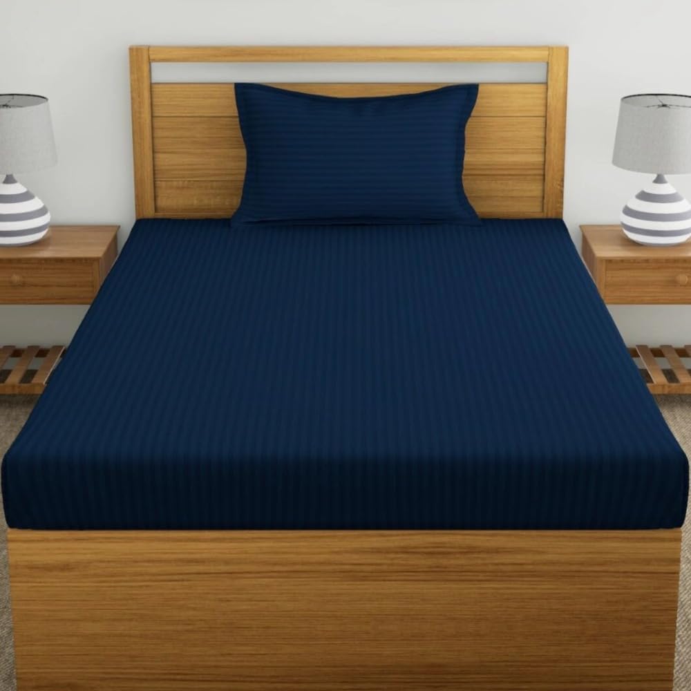 Glace Cotton 1 Single Bedsheet With 1 Pillow Cover - 60 X 90 Inches, Navy Blue | Comfort Fabric Bedsheet Home, Hotel & Guest House