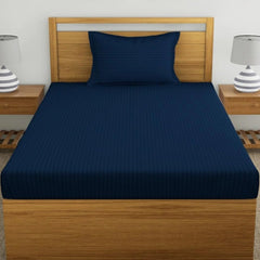 Glace Cotton 1 Single Bedsheet With 1 Pillow Cover - 60 X 90 Inches, Navy Blue | Comfort Fabric Bedsheet Home, Hotel & Guest House