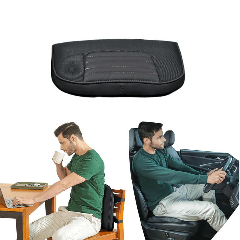 Orthopaedic Premium Memory Foam Pillow, Lumbar Chair Seat Cushion, Black - 14 L X 10 W X 2.5 H Inch | For Back Pain Relief, Multiples Uses, Portable, Removable Cover, Safe & Therapeutic