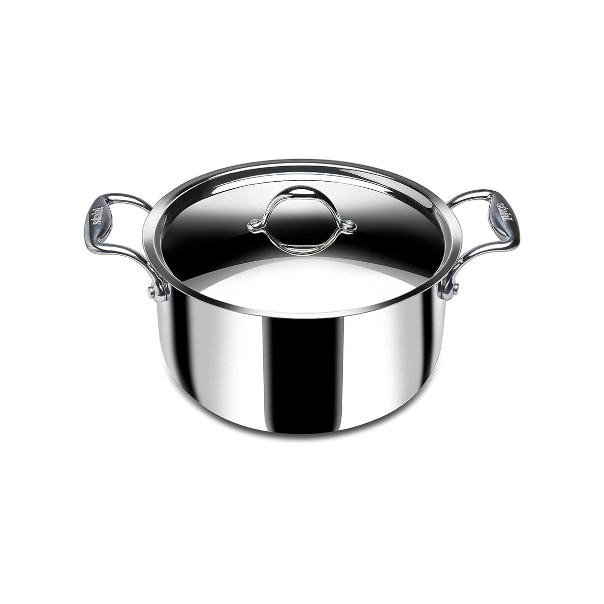 Artisan Triply Stainless Steel Sauce Pot Or Casserole With Lid | Induction Biryani Handi - 7.2 Liters, 28cm