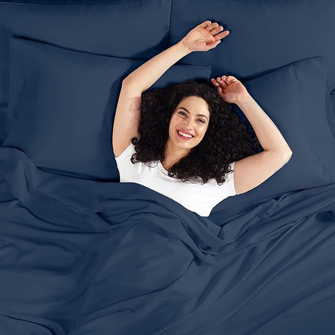 Microfiber Bedsheet With 1 Pillow Cover - Size 60 X 90 Inches, Navy Blue | 300 Thread Count - Daily Use Perfect Plain Single Bedsheet