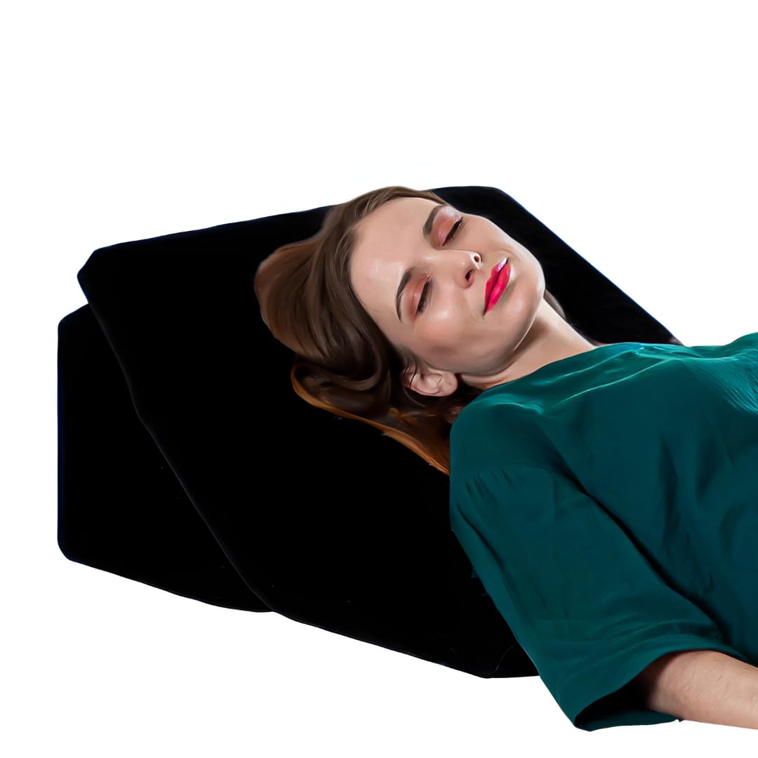 Orthopedic Memory Foam Pillow, Extra Large Adjustable Bed Wedge Pillow, Black | For Back Support, Pregnancy, Sleeping, Acid Reflux, Leg Support & Elevation, Reading With Removable Cover