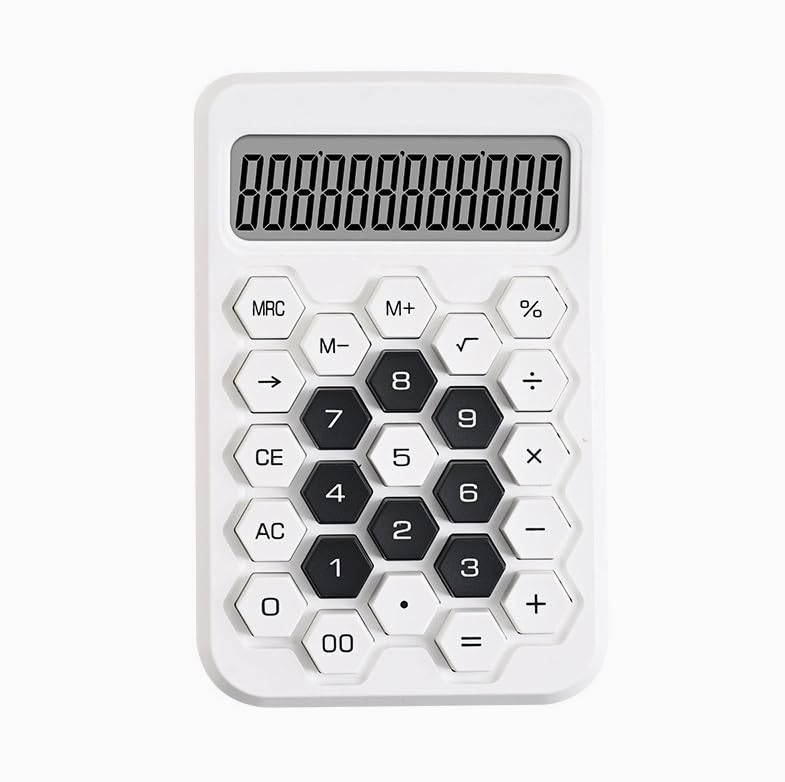 Fycan Mini Calculator 12 Digit Large LCD Display Big Buttons Easy To Press Non-slip Base Desktop Handheld Small Calculator For Student, Office Work (White)