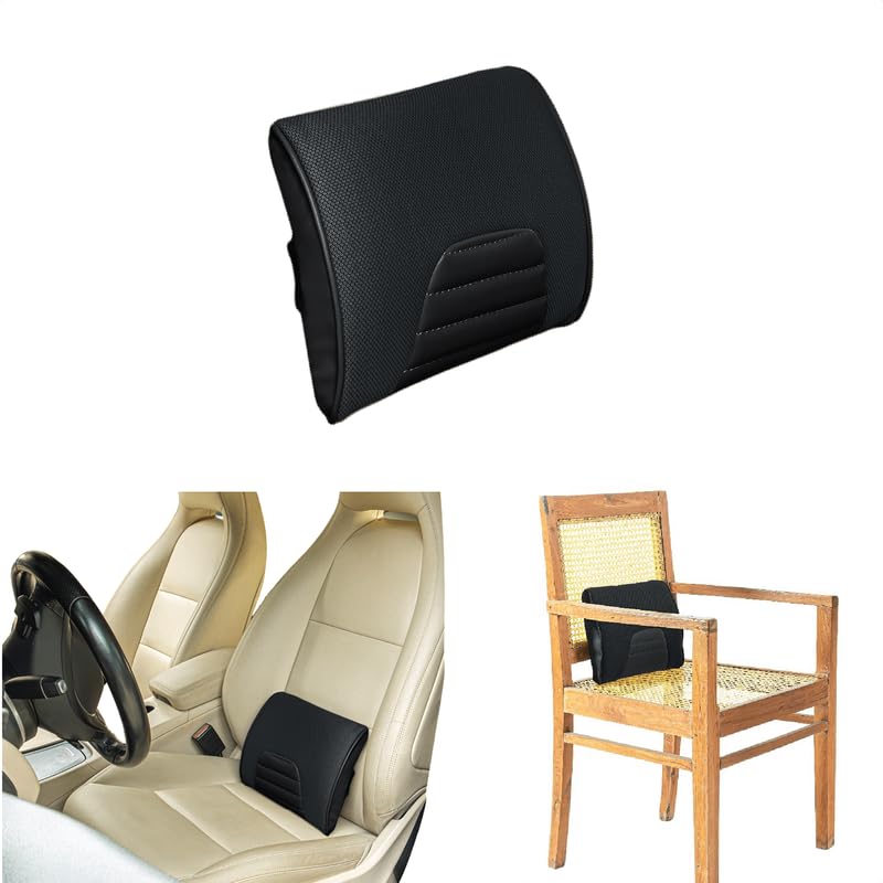 Memory Foam Pillow, Travel Lumbar Back Support Chair Cushion Pillow, Black - 11 L X 9 W X 2 H Inch | For Car, Airplane, Long Drive - Soft Pillow, Washable Outer Cover, Comfortable Pillow