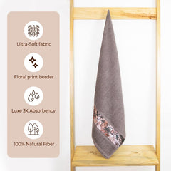 Rangoli 100% Cotton Fibre Bath Towels 450 Gsm | Highly Durable & Absorbent With Printed Border | Quick Drying Towels (Brown)