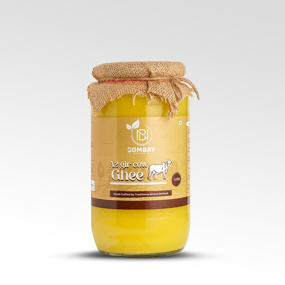 100% Pure A2 Gir Cow Ghee By Bombay Naturals | Rich In Protein Fiber Healthy A2 Gir Cultured Cow Ghee Good For Diet | (1 Litr) 33.8 Ounce | Jar Pack
