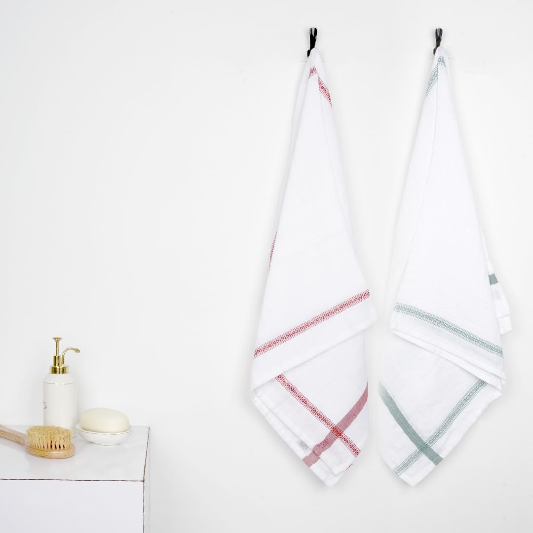 Thirsty Towel By Doctor Towels 600 Gsm | Double Cloth Cotton Bath Towel Quick Dry, Super Soft, High Absorbent | Red - Green (Pack Of 2)