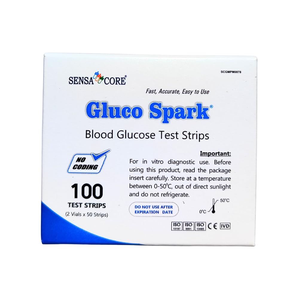 B-Arm Gluco Spark Blood Glucometer Strips - Pack Of 100 | Compatible Only With Gluco Spark Blood Glucose Monitor & Not With Any Other Sugar Test Machine | Diabetic Test Strips