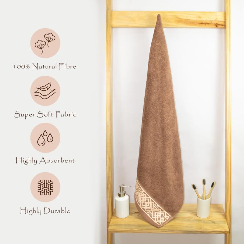 Rangoli 100% Cotton Fibre Bath Towel 600 Gsm | Highly Durable & Absorbent Towel | Skin-Friendly & Quick Drying Luxury Towels (Golden Brown) - Pack Of 1