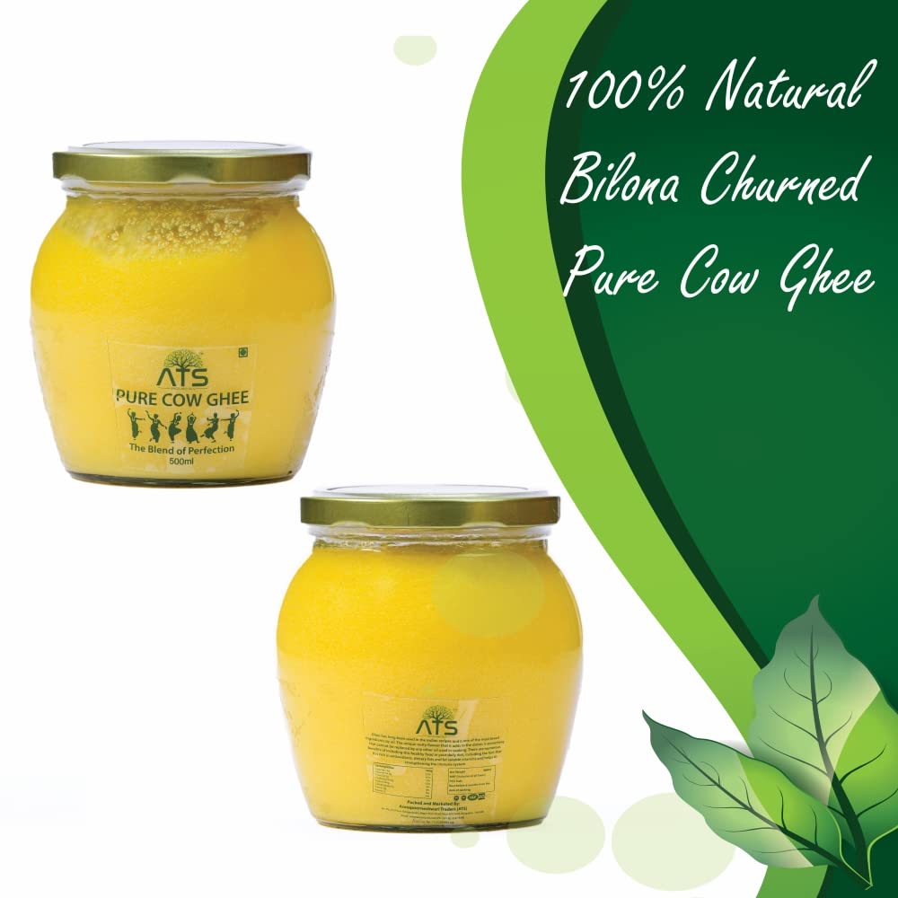 Organic Desi Cow Ghee By ATS | High In Protein Fiber Healthy Desi Ghee Perfect For Boost Energy | (500ml) 16.9 Ounce | Jar Pack