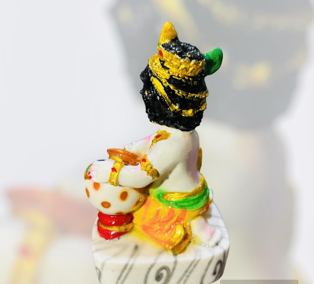 Small Krishna Idols, Makhan Chor, Laddoo Gopal Ji - 4 Inch, Resin, Marble Murti, Gifts Items, God Idols, Religious, For Pooja Room, Birthday Krishna Janmashtami Decoration Idol
