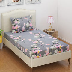 100% Cotton Single Bedsheet With 1 Pillow Covers | 60 X 90 Inches, Grey | Premium Super Soft Super Cotton Bedsheet