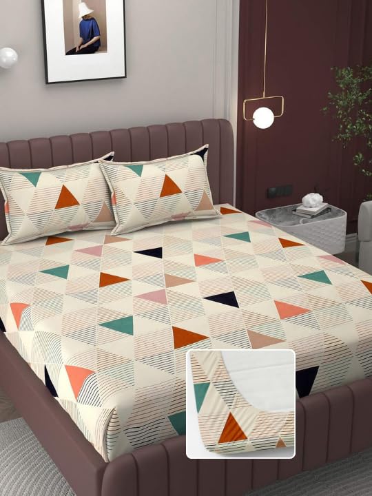 Bedsheet King Size With 2 Pillow Covers (72 X 78 Inches) Multicolor | Double Bed With All Around Elastic Fitted - Durable & Long Lasting Wrinkle Resistant Fabric