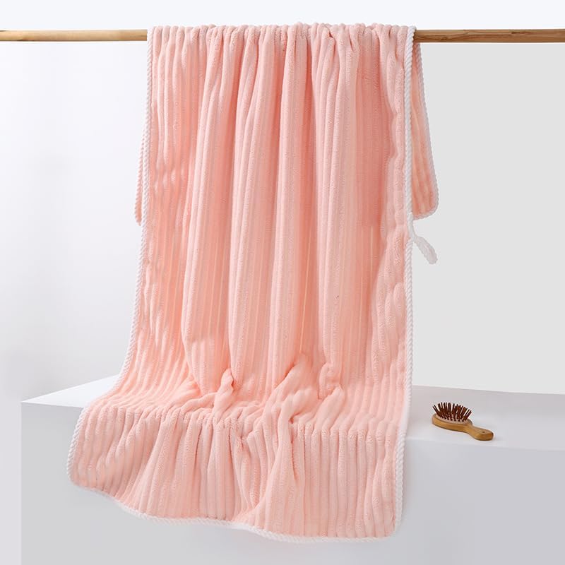 HomeCloud Korean Bath & Face Towel 400 Gsm | Plush Soft & Luxury Towel Set With Hanging Loop | 3x Softer Than Cotton Towels | Set Of 2 (Pink)