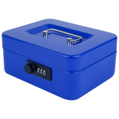 Medium Metal Cash Box With Combination Lock Safe & Money Tray For Security 7.87"X 6.30"X 3.54" Colour - Blue