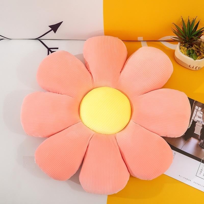 Cute Daisy Shaped Throw Pillows, Cute Preppy Decorative Pillows, Pink & Yellow - 35 Cm | Floor Cushion, For Girls Bed Room Couch, Sofa, Chair, Aesthetic Décor | Washable, Versatile Use