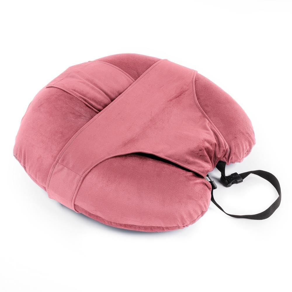 Feeding Pillow For New Born Baby, 5 In 1 Multipurpose Use, Nursing Pillow - Pink | Pillow With Belt And Hoop For Breastfeeding With Velvet Removable Cover | For Reading, Resting Pillow