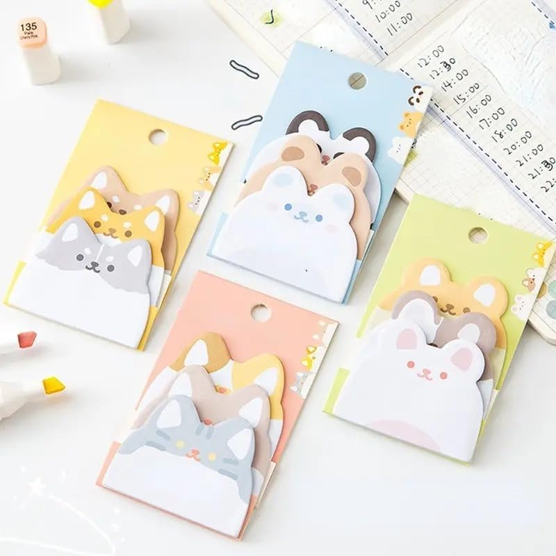 Cute Cartoon Sticky Notes - Animal Shape Page | Writing Sticky Memo Pads – Any 1 Style, 15 + Sheet