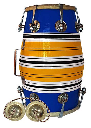 Professional Mango Wood Nut & Bold Fitting Baby Dholak With Manjira Free - Multicolour | Nut & Bold Fitting For Easy Tuning - Goat Skin For Bast & Great Sound Quality