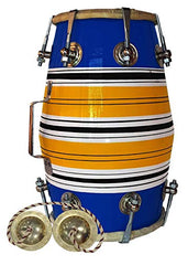 Professional Mango Wood Nut & Bold Fitting Baby Dholak With Manjira Free - Multicolour | Nut & Bold Fitting For Easy Tuning - Goat Skin For Bast & Great Sound Quality