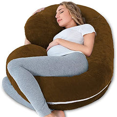 Pregnancy Pillow, Maternity Body Pillow For Sleeping, C Shaped Pillow, Brown - 55 Inch | Full Body Pillow, Pregnancy Pillow For Pregnant Women, Support Belly & Back, Removable Velvet Cover
