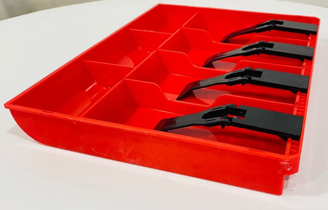 Abs Plastic Cash Drawer, 4 Cash & 3 Coin Organizer For Supermarket, 7 Slot, 32.2 X 3.5 X 24.5 Cm, Colour - Red, Special Feature - Manual Lock
