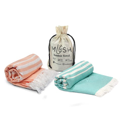 Mush 100% Bamboo Light Weight & Ultra-Compact Turkish Towel 290 Gsm | Super Soft, Absorbent, Quick Dry, Anti-Odor Bamboo Bath Towel (2, Peach - Aqua) 250 Tc