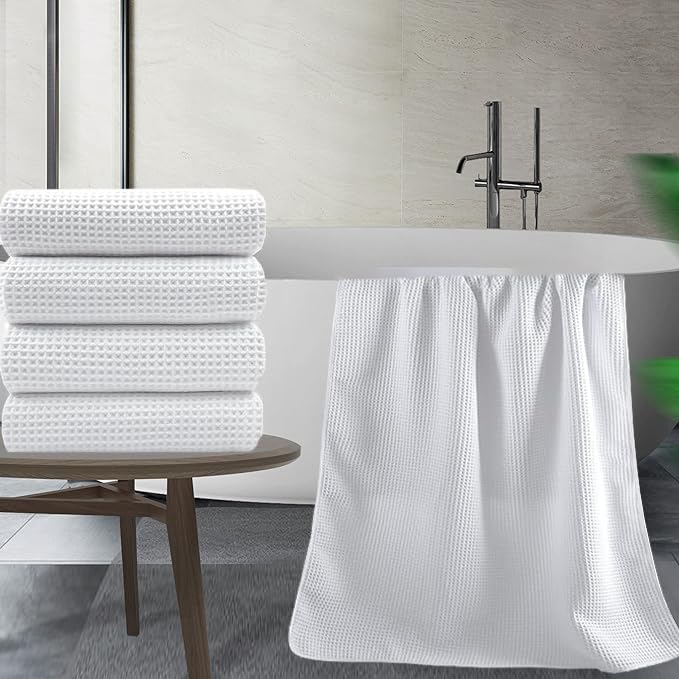 Enchant Home Pure Cotton Waffle Towel 400 Gsm | Lightweight Anti-Microbial & Water Absorbent Soft Touch Quick Drying Bath Towel | White