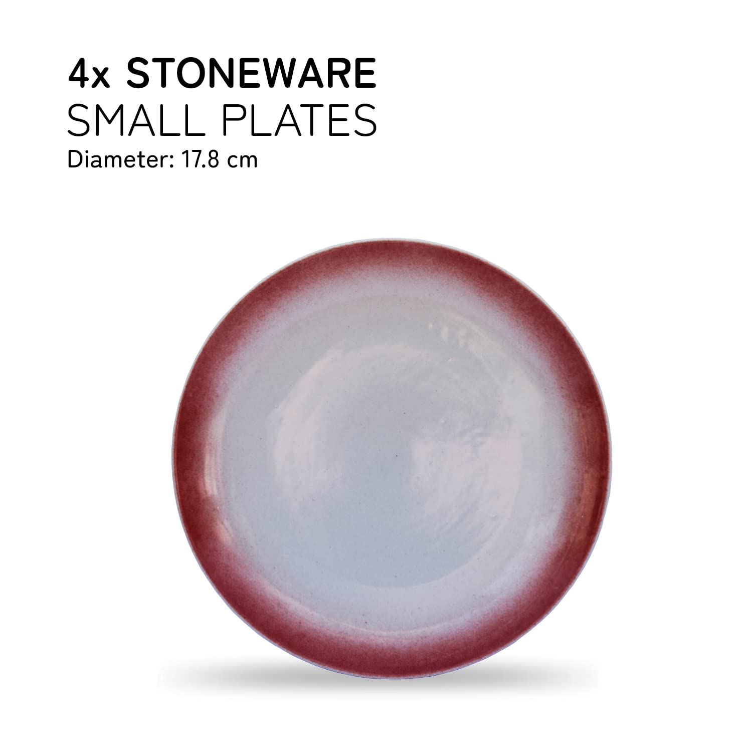 Ceramic Handcrafted Serving Handmade Small Plates Set Of 4 - 7.4 Inch, Red & Off White | Hand Painted, Stoneware - Dinnerware | Scratch Resistant, Microwave & Dishwasher Safe