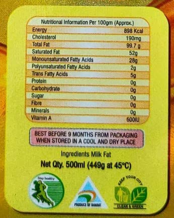 Pure Desi Ghee By Liladhar | Delicious & Nutrients Protein Fiber Healthy Desi Ghee For Heart Health | (500ml) 16.9 Ounce | Box Pack