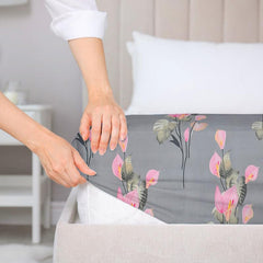 Printed Double Bedsheets With 2 Pillow Covers - Size-78x72+10 Inches, Grey & Pink | King Size Bed With All Around Elastic Breathable Long Lasting