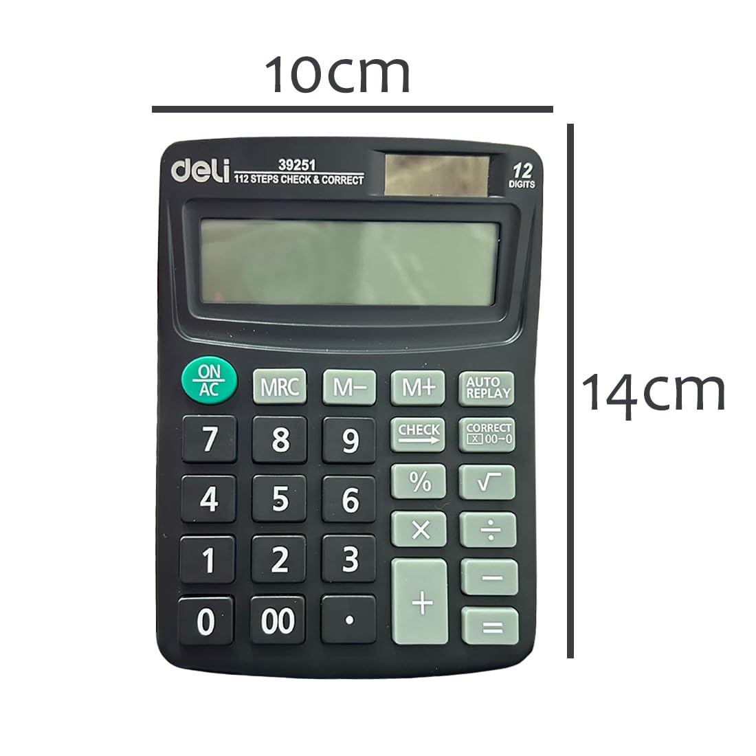 Deli W39251 Calculator 12-digit display | 3 Years Warranty | Steps Check and Correct Function | Palm Calculator for Students - Black