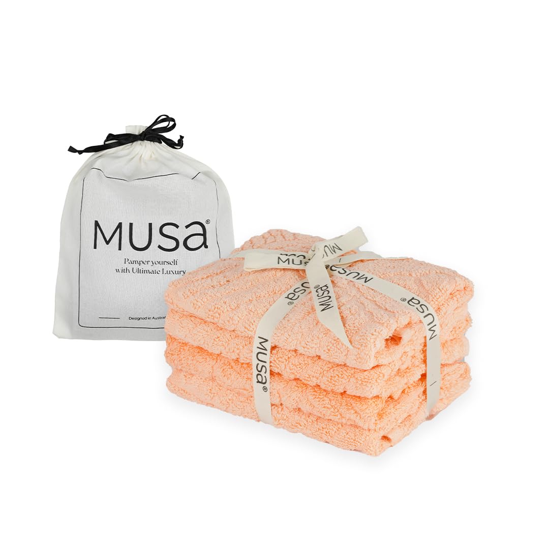 Musa Banana Face Towels 400 Gsm | Terry Face Towel With Free Bag | Super Soft & Ultra Absorbent Towels For Facewash (Peach Fuzz)- Set Of 4