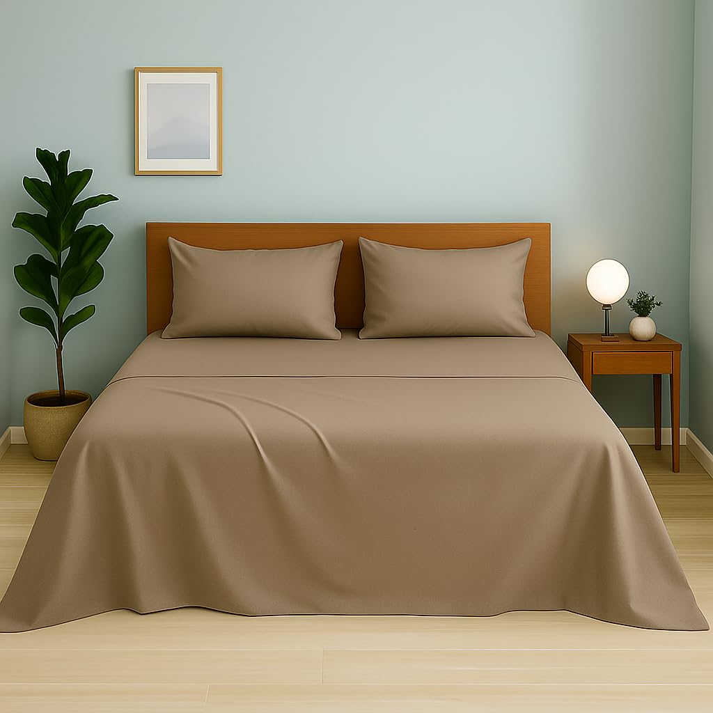 1 Single Microfiber Bedsheet With 1 Pillow Cover - 60 X 90 Inches, Taupe | Perfect For Home, Hostel & Gifting Lightweight, Breathable & Durable