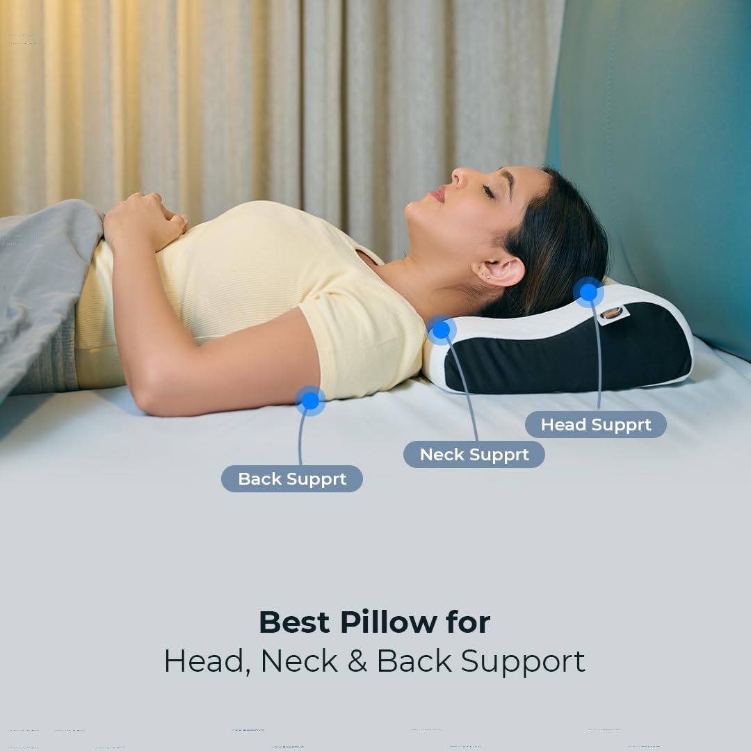Cervical Memory Foam Pillow For Pain Relief Sleep, Neck Pain Relief | Pillow For Improves Posture & Spinal Alignment, Washable Cover For Easy Cleaning | For Head, Neck, Back - Pack Of 1