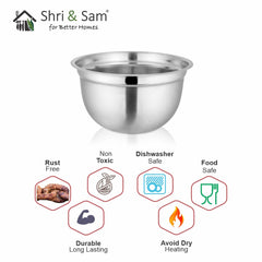 Silver Stainless Steel German Mixing Bowl - 21cm, 2800ml | Dishwasher Safe & Rust Free
