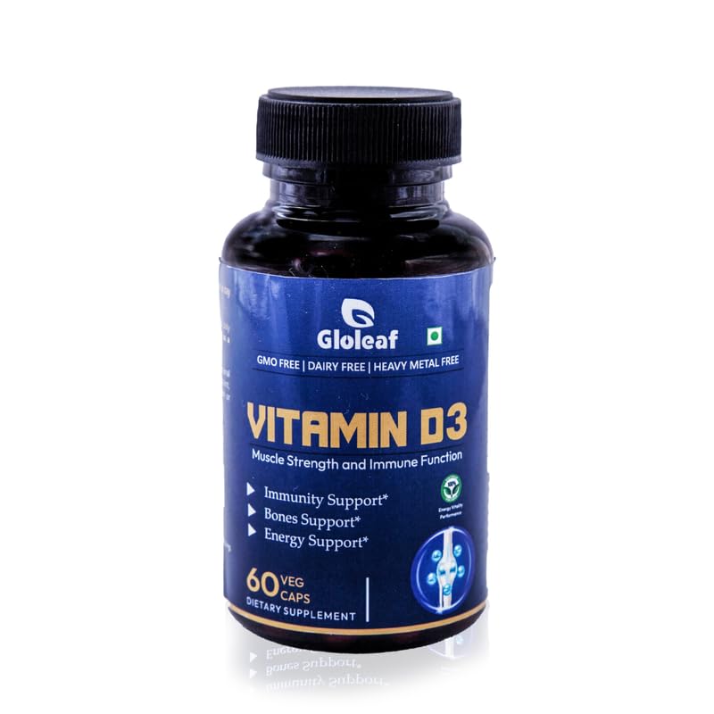 Gloleaf Vitamin D3 Supplement Plant Based Dietary Supplement Strengthens & Restores Bone Density | Suitable For Men & Women , 60 Veg Tablets , 100gm 0.2lbs