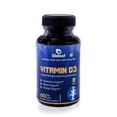 Gloleaf Vitamin D3 Supplement Plant Based Dietary Supplement Strengthens & Restores Bone Density | Suitable For Men & Women , 60 Veg Tablets , 100gm 0.2lbs
