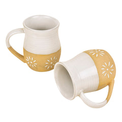 Dual Tone Studio Pottery Ceramic Coffee Mugs Set Of 2 - 350ml Each, Off White & Light Brown | Milk Mugs - Tea Cups & Mugs