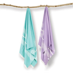 Mush 100% Bamboo Light Weight & Ultra-Compact Turkish Towel | Super Soft, Absorbent, Quick Dry, Anti-Odor Bamboo Towel (2, Aqua Blue & Lavender)