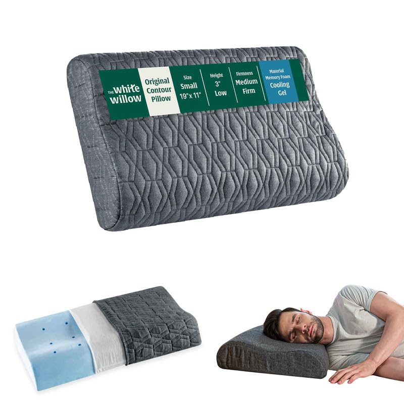 Cervical Orthopedic Memory Foam Pillow, Cooling Gel Pillow, Grey - Small Size - 18.5 L X 10.5 W X 2.9 H Inch | Bed Pillow With Premium Organic Bamboo Removable, Zip Cover, Neck Support