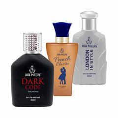 John Phillips Dark Code + French Classic + London In Style 60ml 2 Fl.oz. Each Pack Of 3 For Unisex | Perfect For Gifting