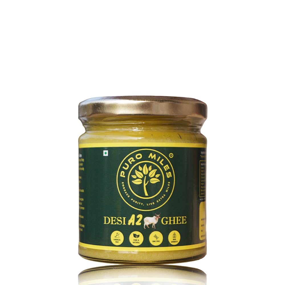 Pure Natural A2 Cow Desi Ghee By Puro Miles | Natural & Healthy Gir Cow Cultured Desi Ghee Perfect For Weight Management | (200ml) 6.7 Ounce | Jar Pack