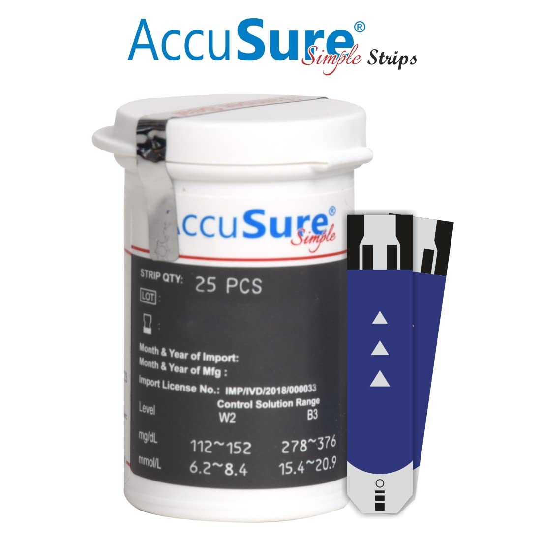 AccuSure Simple Blood Glucose Test Strip - 25 Strips