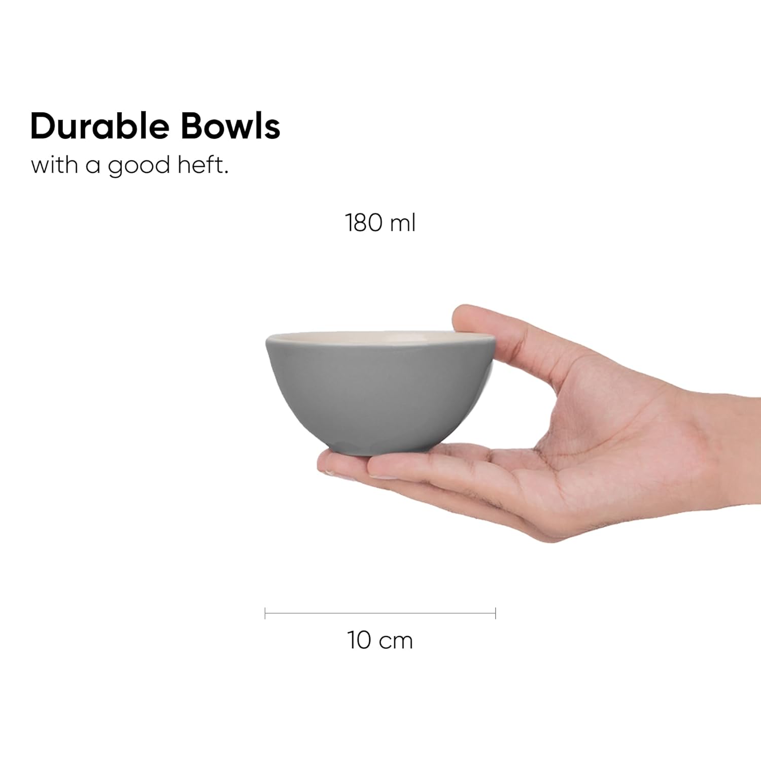 Ceramic Veg Bowls Set Of 6 For Dinner - 180ml Each, Grey Ivory Rim Series | Katori Set With Glossy Finish | Stoneware Ceramic Bowls Set - Dessert Bowl Set