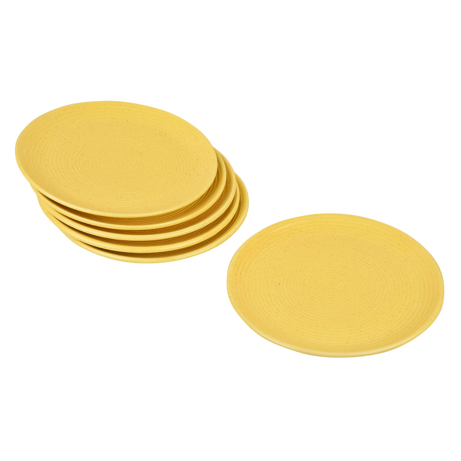 Premium Ribbed Ceramic Dinner Serving Plates Set Of 6 - Yellow, Diameter: 10 Inches | Full Plates - Golden Glow Collection