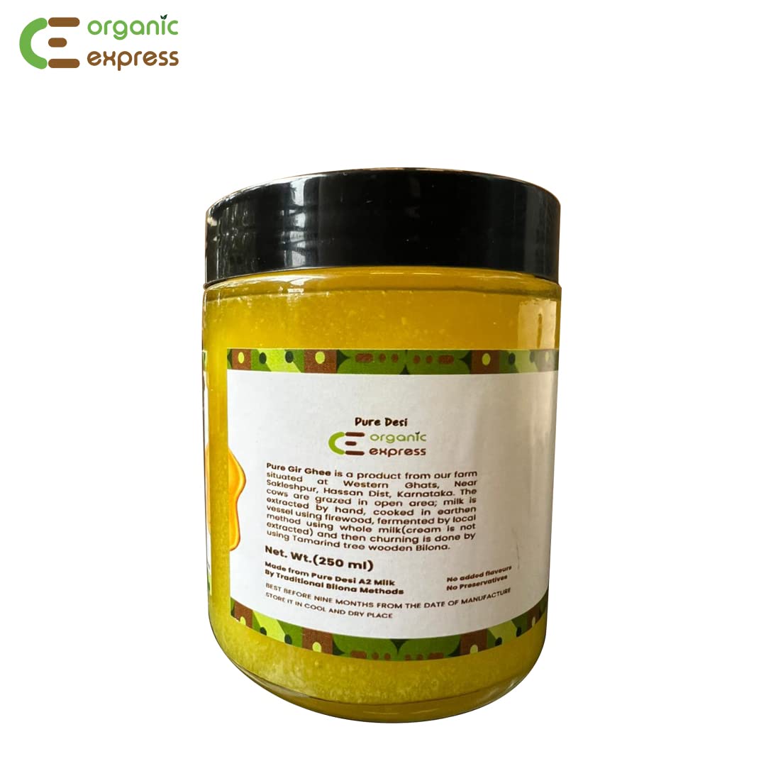 Pure Organic Gir Ghee By Organic Express | Prepared Through Traditional Bilona Method Gir Cow Ghee For Health | (250ml) 8.4 Ounce | Jar Pack