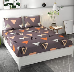 Elastic Fitted Printed King Size Double Bedsheet With 2 Pillow Cover | 72 X 78 X 6 Inches, Brown | 100% Pure Super Soft Glace Cotton With 210 Thread Count